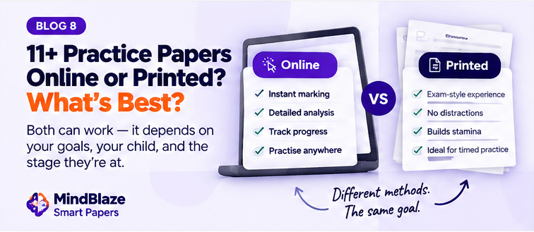Online vs Printed 11+ Practice Papers — MindBlaze Smart Papers